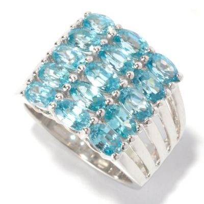 129-599 - Gem Treasures Sterling Silver 5.25ctw Blue Zircon Five-Row Ring 