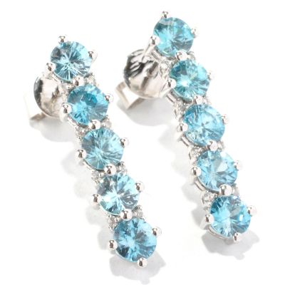 SS 5 STONE LINE EAR BLUE ZIRCON