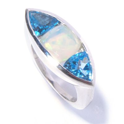 SS CUSHION ETHEOPIAN OPAL WITH SWISS BLUE TOPAZ RING