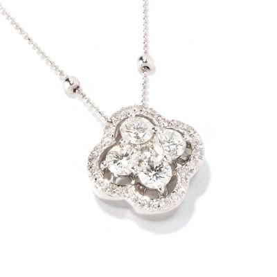 129-616 - Beverly Hills Elegance 14K White Gold 1.01ctw Diamond Clover Pendant w/ 18” Chain