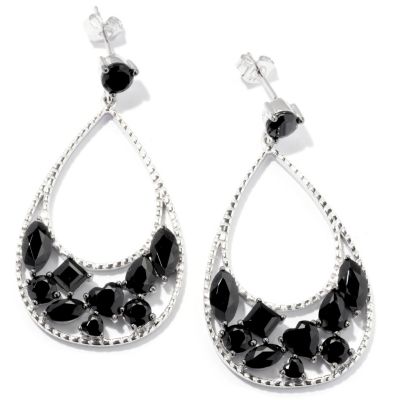 SS TEARDROP EAR WITH BLK SPINEL MULTI SHAPE