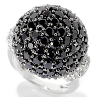 129-620 - Gem Treasures Sterling Silver Black Spinel & White Topaz Dome Ring