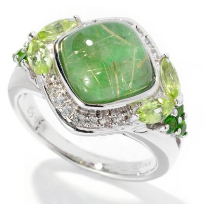 SS DOUBLET JADE AND RUT QTZ WITH PERIDOT WHT SAPP RING