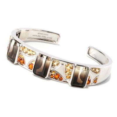 129-625 - Gem Insider 7.5'' Sterling Silver 18.24ctw Bi-Color Quartz & Citrine Bangle Bracelet 