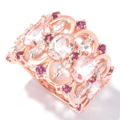 129-643 - NYC II 3.40ctw Morganite, White Zircon & Garnet Satin Finished Ring 