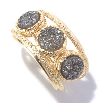 129-649 - Italian Designs with Stefano 14K Gold Triple Drusy Textured Ring 