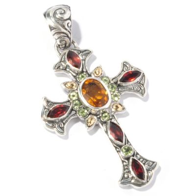 129-665 - Artisan Silver by Samuel B. 2.94ctw Citrine, Garnet & Peridot Cross Pendant 