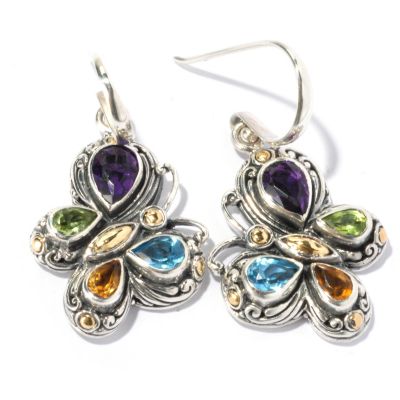 129-668 - Artisan Silver by Samuel B. 5.05ctw Multi Gemstone Butterfly Earrings 