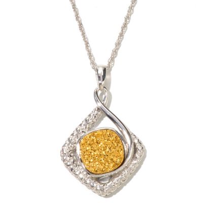 129-727 - Gem Insider Sterling Silver 12 x 12mm Cushion Shaped Drusy Pendant w/ Chain 