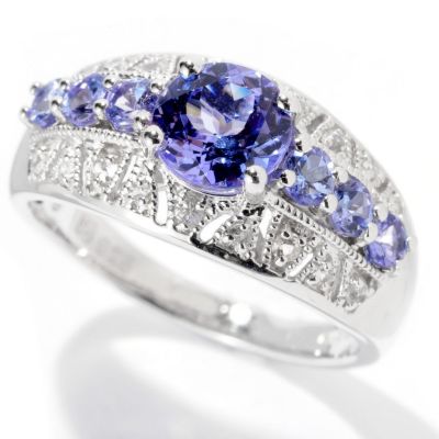 129-729 - Gem Insider Sterling Silver 1.10ctw Tanzanite & White Sapphire Band Ring 