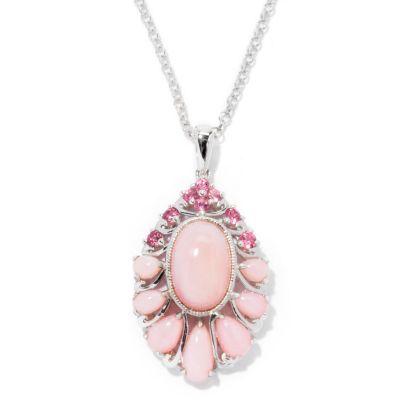 129-735 - Gem Insider Sterling Silver 18'' Pink Opal & Pink Tourmaline Pendant w/ Chain