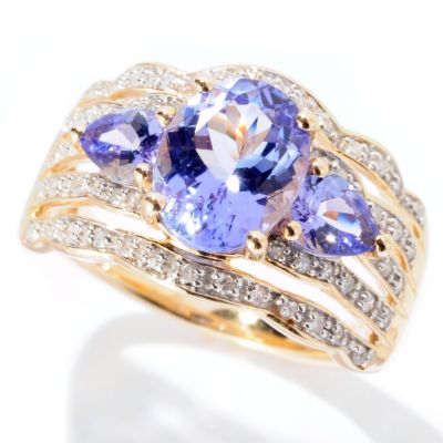 129-737 - Gem Treasures 14K Gold 2.24ctw Multi Shaped Tanzanite & Diamond Band Ring