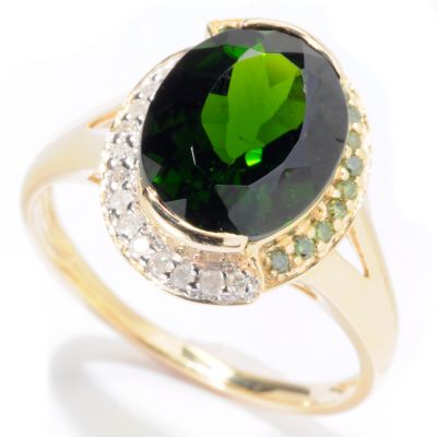14K YG OVAL CHROME DIOPSIDE W/WH DIAMOND RING