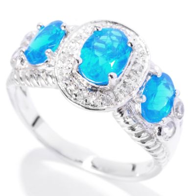 129-745 - Gem Treasures Sterling Silver 1.52ctw Apatite & White Zircon Three-Stone Ring 