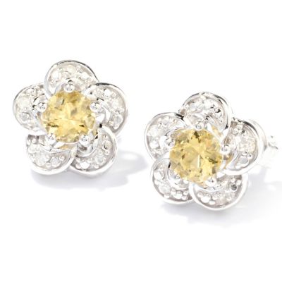 SS FLOWER EARRING WITH YELLOW BERYL WHT DIAMOND
