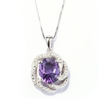 129-751 - Gem Treasures Sterling Silver 1.50ctw Oval Amethyst Swirl Pendant w/ Chain 