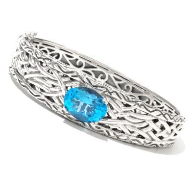 129-760 - Sterling Artistry by EFFY 7'' Blue Topaz Bangle Bracelet 