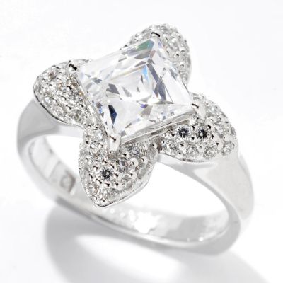 129-771 - TYCOON 2.50 DEW Platinum Embraced&trade; Square & Round Simulated Diamond Flower Ring