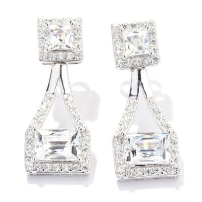 TYCO SS/PLAT SQUARE AND RECTANGLE HALO DROP EARRINGS