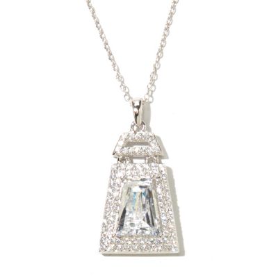 TYCO SS/PLAT TRAPEZOID CUT HALO PENDANT W/ 18" CHAIN