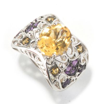 129-783 - Gem Insider Sterling Silver 2.77ctw Citrine & Amethyst Scrollwork Ring 