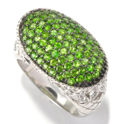 129-785 - Gem Treasures Sterling Silver 1.55ctw Diopside & White Topaz Oval East-West Ring 