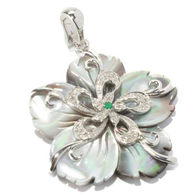 129-786 - Gem Insider Sterling Silver 35mm Carved Black Mother-of-Pearl Enhancer Pendant 