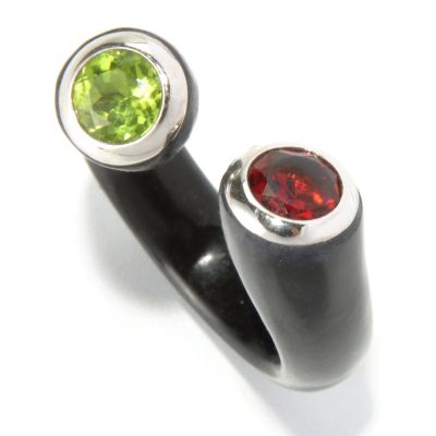 SS CUFF RING WITH PERIDOT AND GARNET