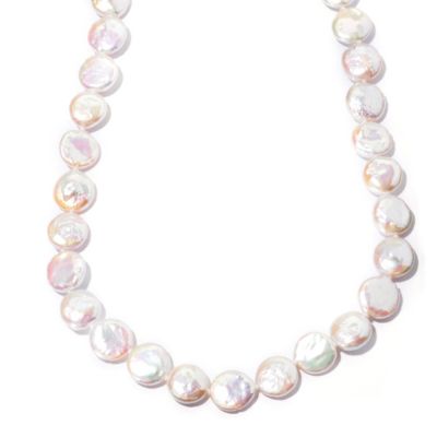 SS 52" WHITE COIN FWP NECKLACE w/MAGNETIC CLASP