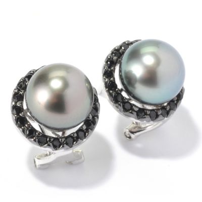 SS 9-10mm TAHITIAN & BLACK SPINEL HALO EARRINGS