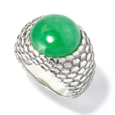 SS 13mm GREEN JADE SNAKE SKIN RING