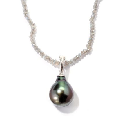 129-811 - Sterling Silver 12-13mm Exotic Cultured Pearl Enhancer w/ 36" Gem Chip Necklace 