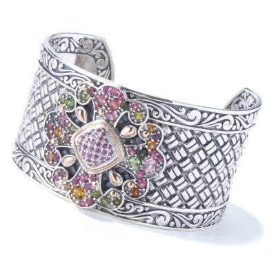 129-813 - Artisan Silver by Samuel B. 6.5" Textured Multi Gemstone Cuff Bracelet