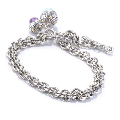 SS LINK BRACELET W/ GEM CHARMS