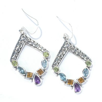 SS MULTI GEM DIAMOND-SHAPED EARRINGS