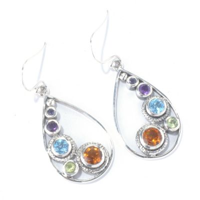 129-822 - Artisan Silver by Samuel B. 2.13ctw Multi Gemstone Teardrop Earrings 