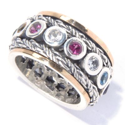 129-823 - Artisan Silver by Samuel B. 1.80ctw Multi Gemstone Spinner Ring 