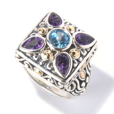 129-825 - Artisan Silver by Samuel B. 2.24ctw Amethyst & Swiss Blue Topaz Square Ring 
