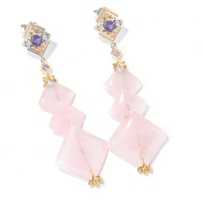 SS/PALL EAR GRADUATED DIAMOND-SHAPED ROSE QUARTZ DROP