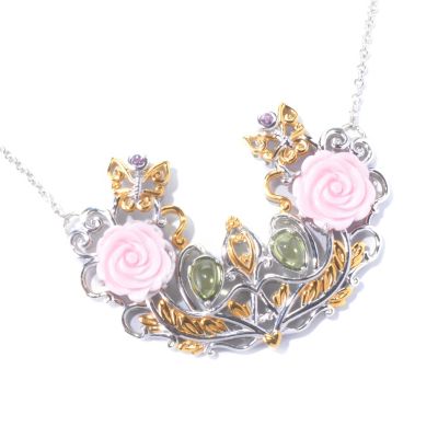 129-831 - Gems en Vogue II 20" Queen Conch Shell, Pink Sapphire & Peridot Garden Necklace 