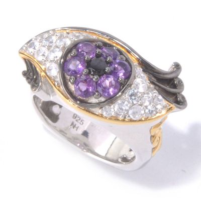SS/PALL RING AMETHYST, BLK SPINEL, & WHT ZIRCON EYE
