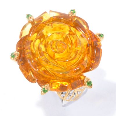 129-840 - Gems en Vogue II 25 x 15mm Carved Amber Rose & Chrome Diopside Ring 