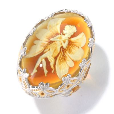 129-841 - Gems en Vogue II Carved Amber Fairy Intaglio & Multi Gemstone Ring 