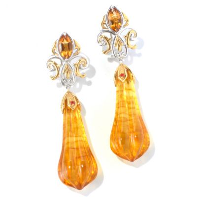 129-842 - Gems en Vogue II Fluted Amber & Multi Gemstone Drop Earrings w/ Omega Backs 