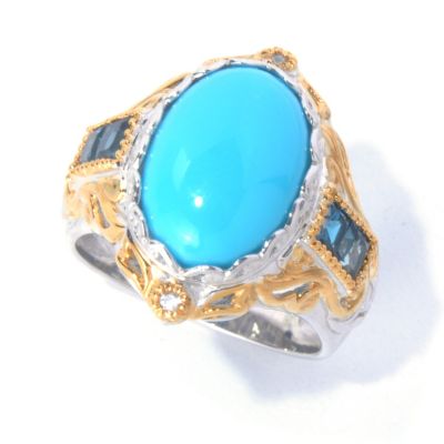 129-847 - Gems en Vogue II Sleeping Beauty Turquoise, London Blue Topaz & White Sapphire Ring 