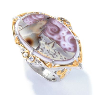 129-848 - Gems en Vogue II 25mm Hand-Carved Tiger Shell ''Starry Night'' Cameo Ring 