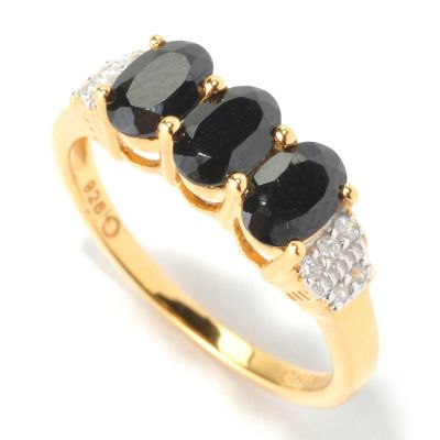 129-853 - NYC II 1.55ctw Black Spinel & White Zircon Three-Stone Ring 