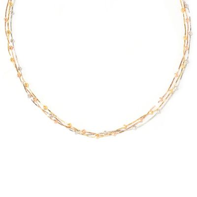 SS/18KGP NECK TRIPLE-STRAND FLAT SPIGA & BEAD STATION