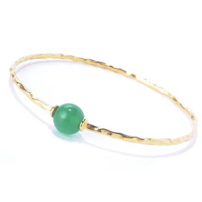 SS/18KGP BRAC HAMMERED FINISH w/ GEM BEAD STATION SLIP-ON BANGLE - 8"