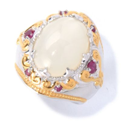 129-870 - Gems en Vogue II 16 x 12mm Moonstone & Ruby Ring 